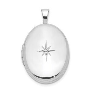 19mm Diamond Oval Locket in Rhodium Plated Sterling Silver